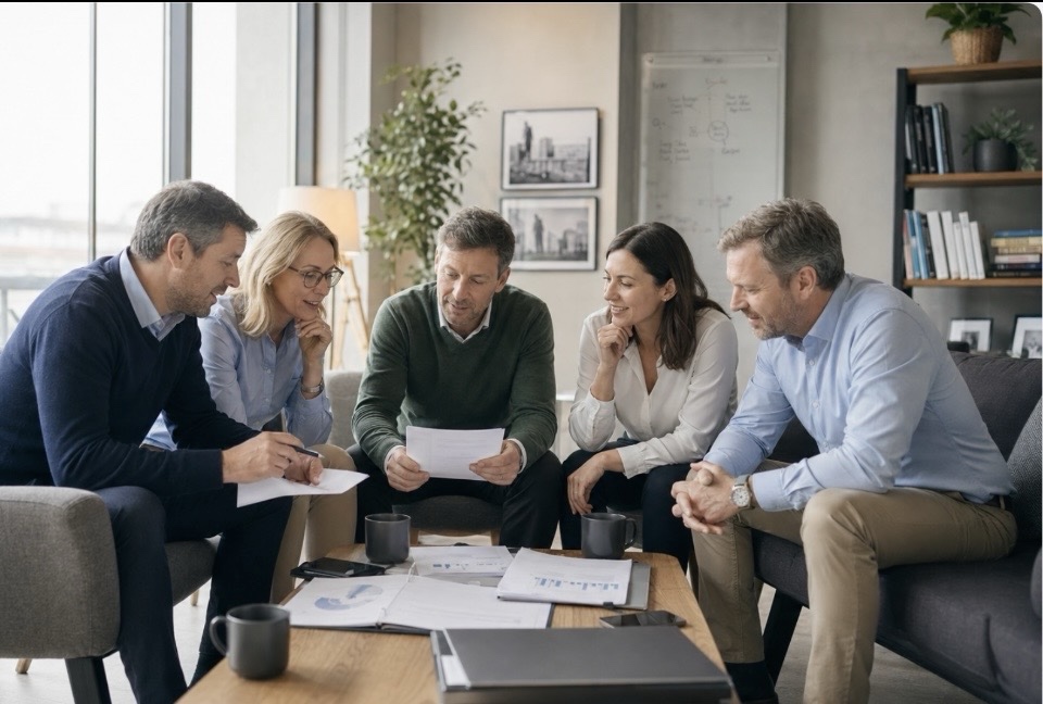 Consulting team discussing a mid-market project
