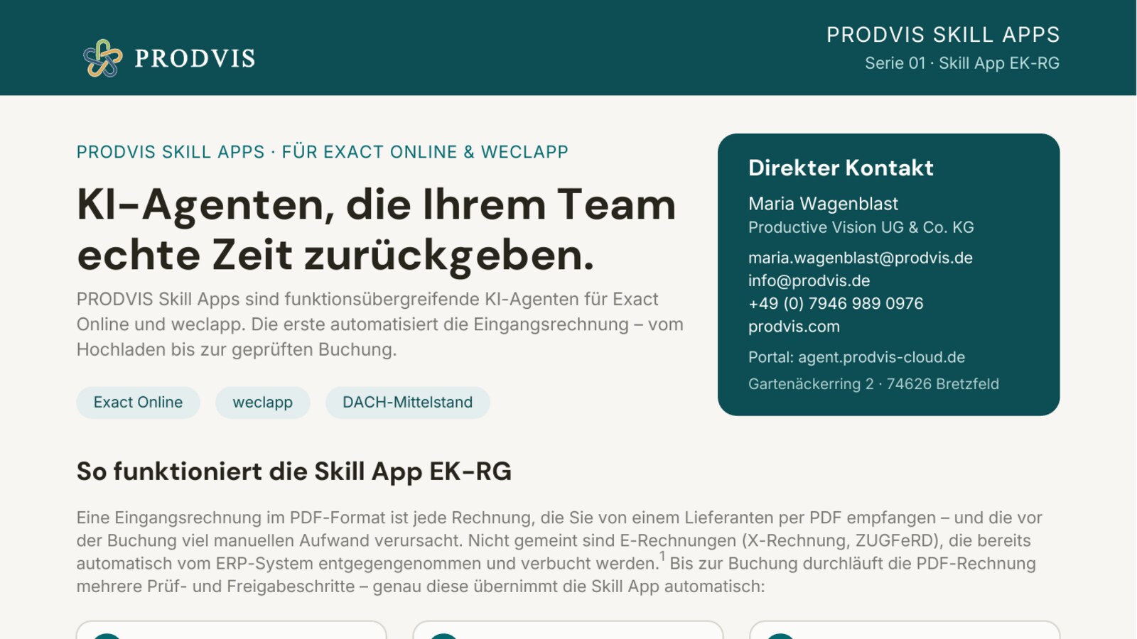 PRODVIS Skill Apps EK-RG: small AI agents for PDF purchase invoices