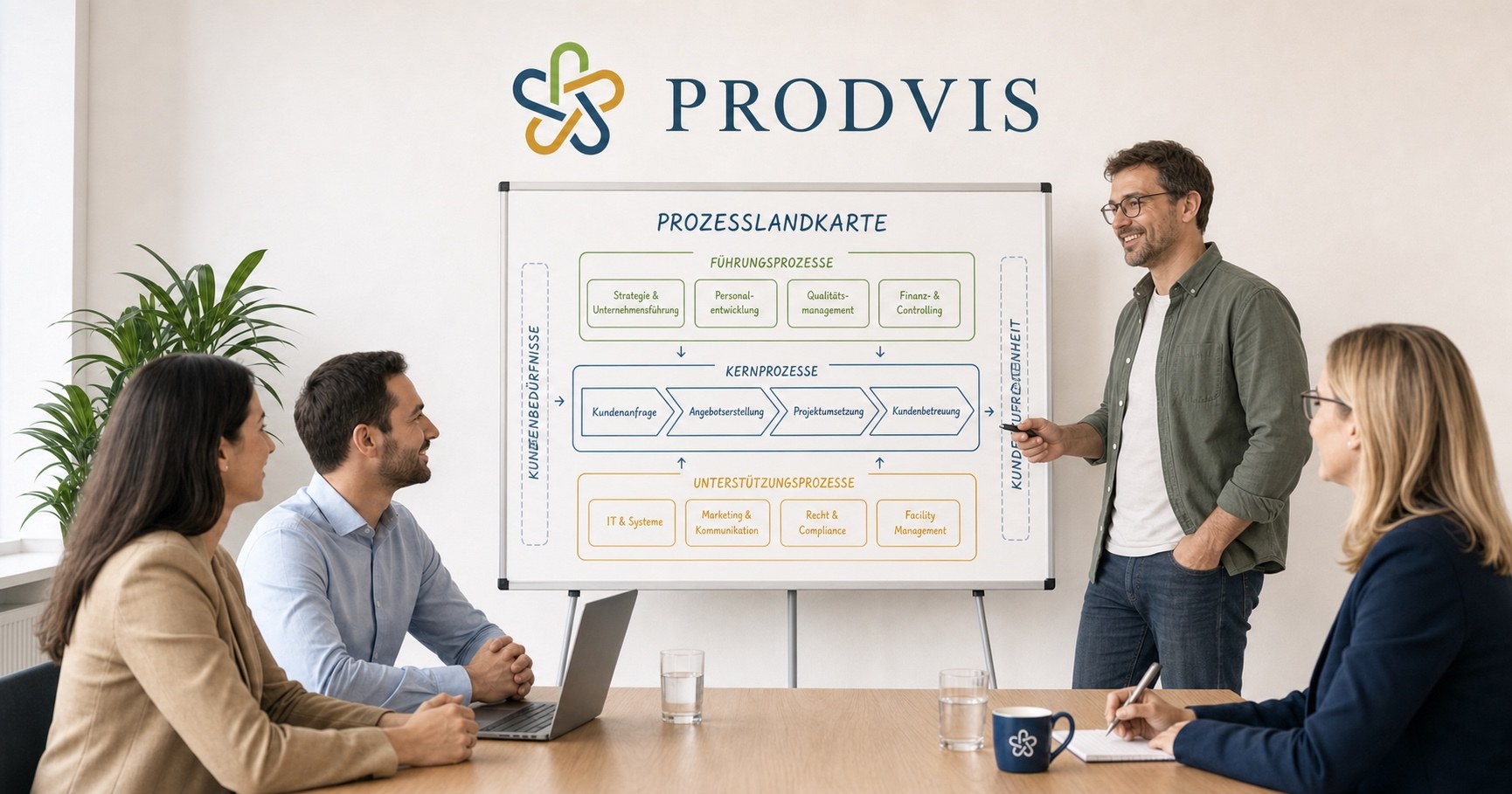 PRODVIS Workshopmotiv mit Team, Prozesslandkarte und KI-/ERP-Bezug
